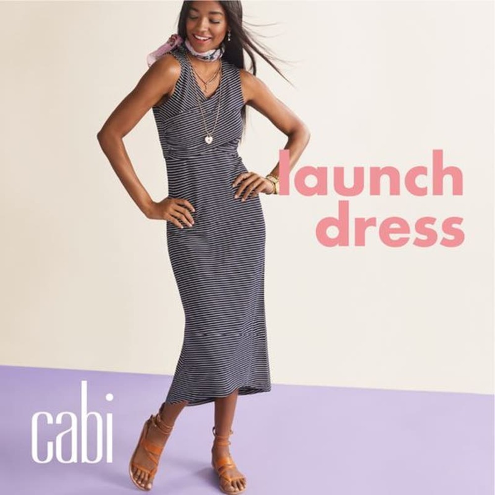 Cabi Launch Midi Dress Navy Blue White Striped Sz XS Style 5610 Preppy Nautical